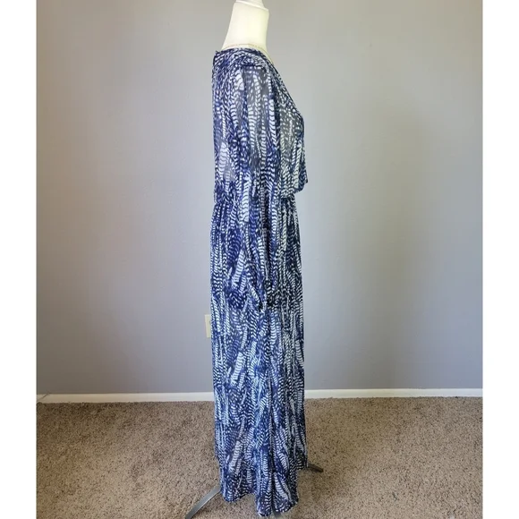 H&M // ultra-glam blue & white feathered print semi-sheer long maxi dress - Picture 10 of 15